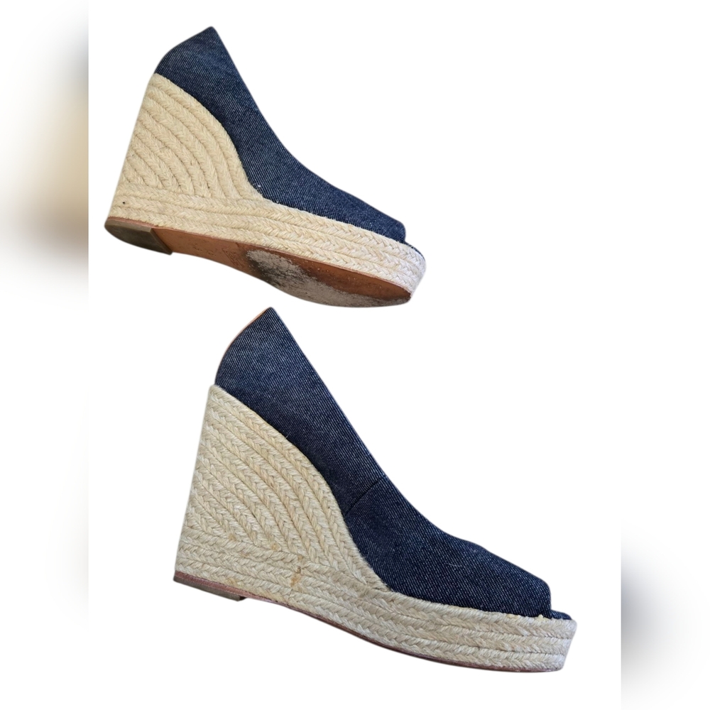 Coach Dark Denim Espadrille Peep-Toe Wedge Heels - Picture 3 of 7